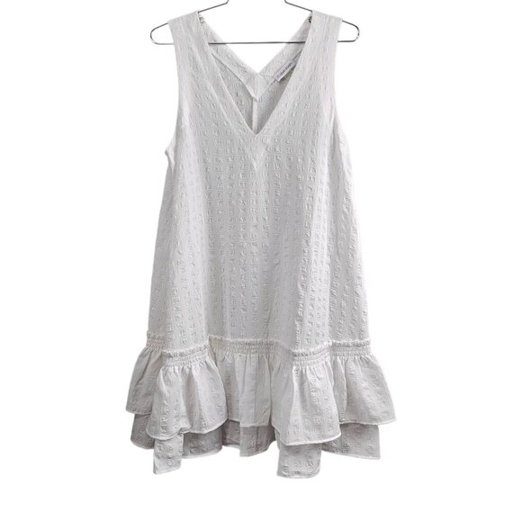 Calvin Klein New Ruffle-Hem Mini A-Line Tiered Ruffle White Boho Dress - Picture 2 of 8